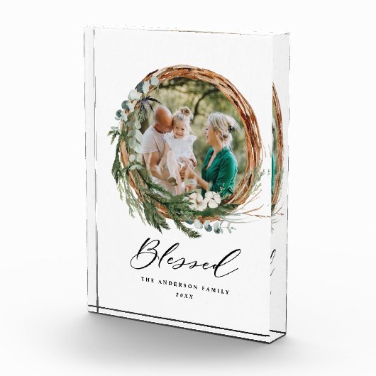 Modern gebladerte krans stijlvol gezegend script fotoblokken (Rechts)