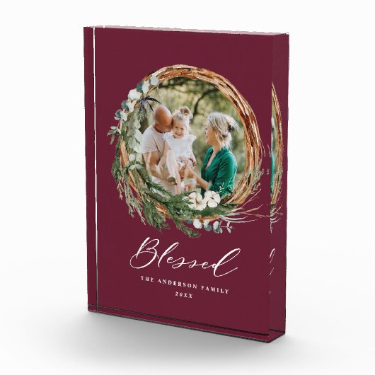 Modern gebladerte krans stijlvol gezegend script fotoblokken (Rechts)