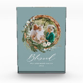 Modern gebladerte krans stijlvol gezegend script fotoblokken (Voorkant)