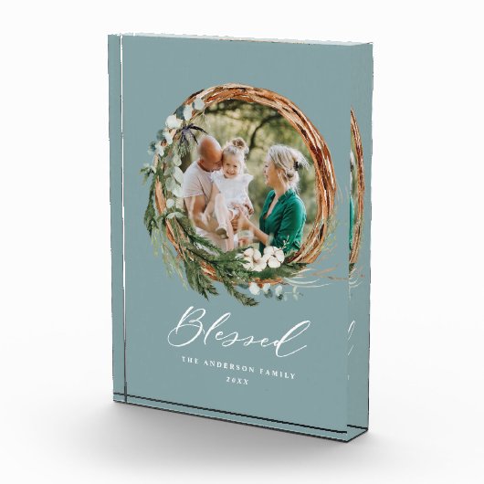 Modern gebladerte krans stijlvol gezegend script fotoblokken (Rechts)