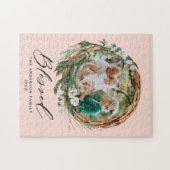 Modern gebladerte krans stijlvol gezegend script legpuzzel (Horizontaal)