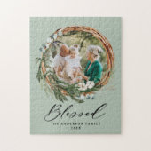 Modern gebladerte krans stijlvol gezegend script legpuzzel (Verticaal)