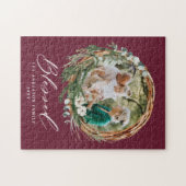 Modern gebladerte krans stijlvol gezegend script legpuzzel (Horizontaal)