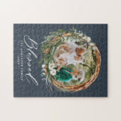 Modern gebladerte krans stijlvol gezegend script legpuzzel (Horizontaal)