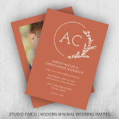 Modern gebladerte Lijst Copper Red foto bruiloft Kaart