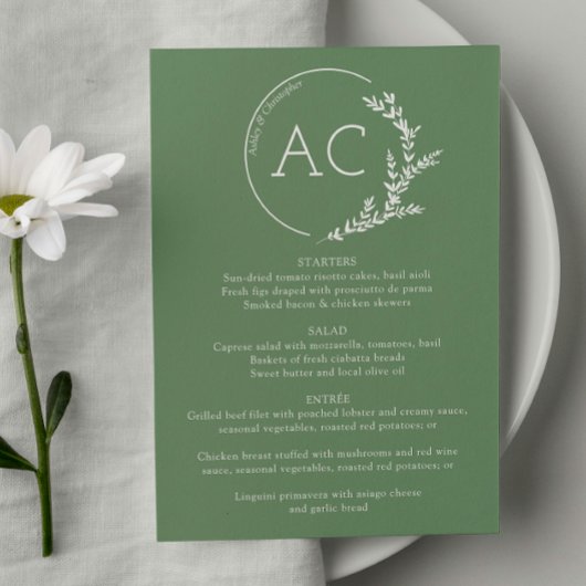 Modern gebladerte Lijst gedempt groen bruiloft rec Menu