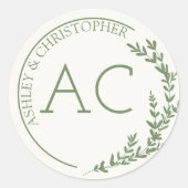 Modern gebladerte Lijst gedempt groen bruiloft Ronde Sticker (Voorkant)