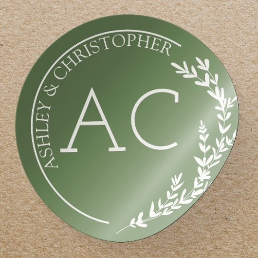 Modern gebladerte Lijst gedempt groen bruiloft Ronde Sticker