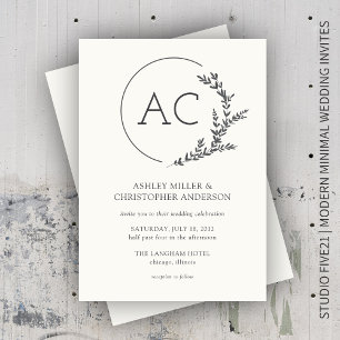 Modern gebladerte Lijst Soft White Wedding Kaart