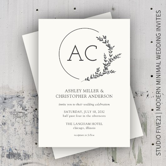 Modern gebladerte Lijst Soft White Wedding Kaart