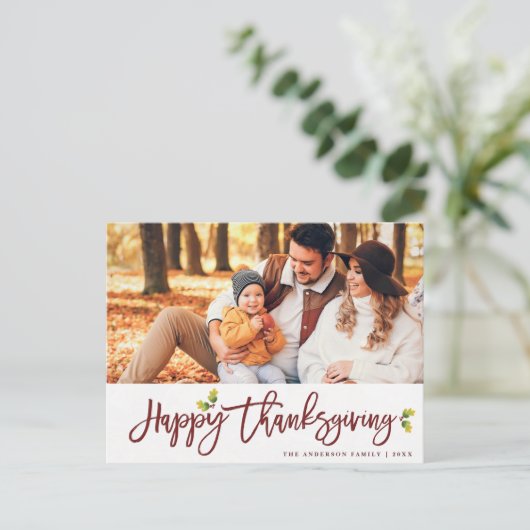 Modern gebladerte script Thanksgiving foto Briefka Briefkaart (Staand voorkant)