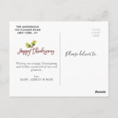 Modern gebladerte script Thanksgiving foto Briefka Briefkaart (Achterkant)
