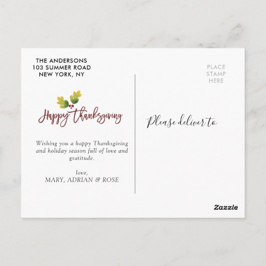 Modern gebladerte script Thanksgiving foto Briefka Briefkaart (Achterkant)