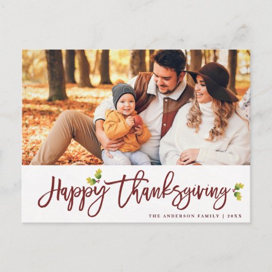 Modern gebladerte script Thanksgiving foto Briefka Briefkaart (Voorkant)