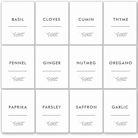 Modern gebladerte Waterdichte Keuken Spice Jar Lab Sticker (Voorkant)