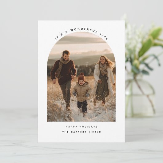 Modern Gebogen Foto Het Is Een Wonderbaarlijk Leve Feestdagenkaart (Staand voorkant)