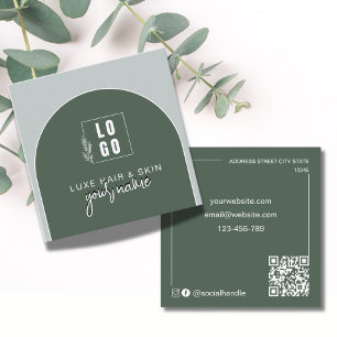 Modern Gebogen Qr Code Logo Bosgroen Vierkante Visitekaartje