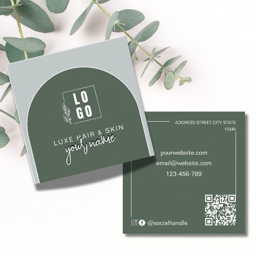 Modern Gebogen Qr Code Logo Bosgroen Vierkante Visitekaartje