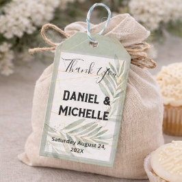 Modern gebogen zwart goud bruiloft botanische them cadeaulabel