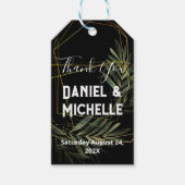 Modern gebogen zwart goud bruiloft botanische them cadeaulabel (Voorkant)