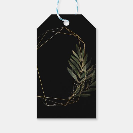 Modern gebogen zwart goud bruiloft botanische them cadeaulabel (Achterkant)