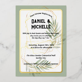 Modern gebogen zwart goud bruiloft botanische them folie uitnodiging