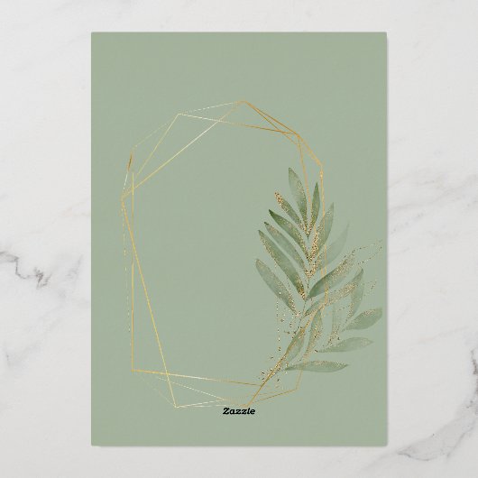 Modern gebogen zwart goud bruiloft botanische them folie uitnodiging (Achterkant)