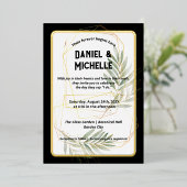 Modern gebogen zwart goud bruiloft botanische them folie uitnodiging (Staand Voorkant)