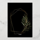 Modern gebogen zwart goud bruiloft botanische them folie uitnodiging (Achterkant)