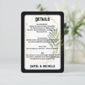 Modern gebogen zwart goud bruiloft botanische them informatiekaartje (Staand voorkant)