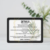 Modern gebogen zwart goud bruiloft botanische them informatiekaartje (Staand voorkant)