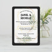 Modern gebogen zwart goud bruiloft botanische them kaart (Staand voorkant)