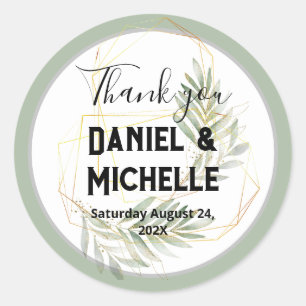 Modern gebogen zwart goud bruiloft botanische them ronde sticker