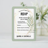 Modern gebogen zwart goud bruiloft botanische them RSVP kaartje (Staand voorkant)