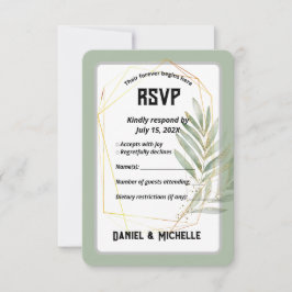 Modern gebogen zwart goud bruiloft botanische them RSVP kaartje