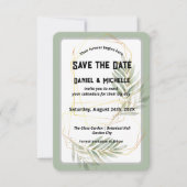 Modern gebogen zwart goud bruiloft botanische them save the date (Voorkant)