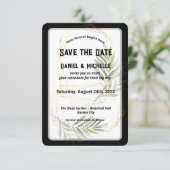 Modern gebogen zwart goud bruiloft botanische them save the date (Staand voorkant)