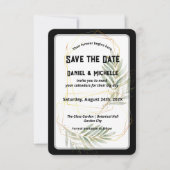 Modern gebogen zwart goud bruiloft botanische them save the date (Voorkant)