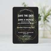 Modern gebogen zwart goud bruiloft botanische them save the date (Staand voorkant)