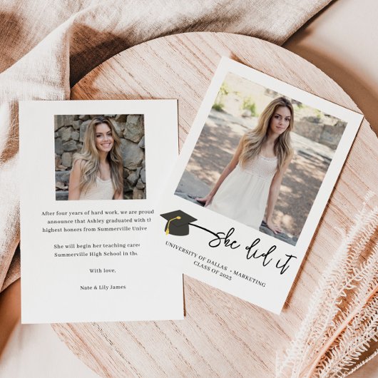 Modern geborsteld Afstuderen Pet Afstuderen foto Aankondiging