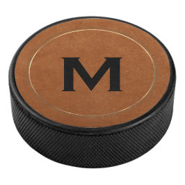 Modern geborsteld goudluxmonogram hockey puck