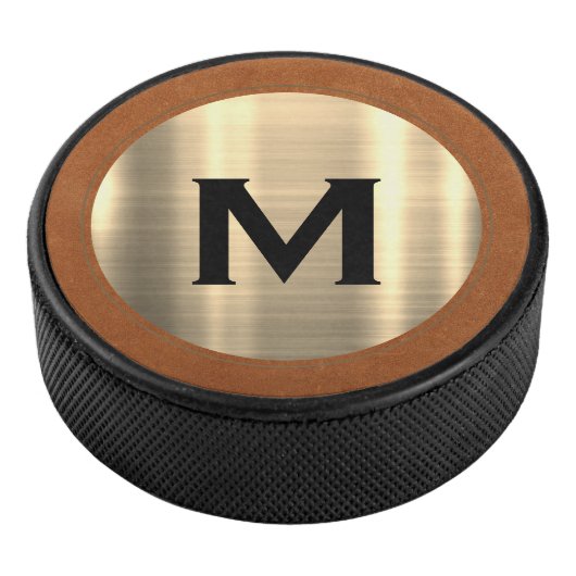 Modern geborsteld goudluxmonogram hockey puck (3/4)
