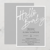 Modern geborsteld kalligrafie grijs Baby shower Kaart (Voorkant / Achterkant)