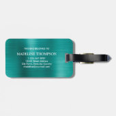 Modern geborsteld metaal Blauwgroen monogram Bagagelabel (Achterkant horizontaal)