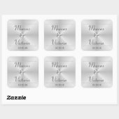 Modern geborsteld metaal huwelijk vierkante sticker (Vel)