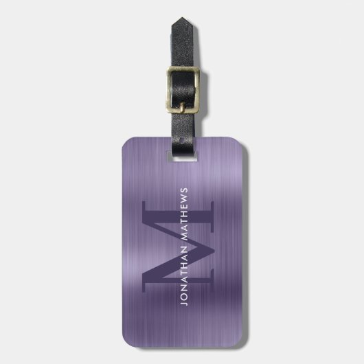 Modern geborsteld metaal lavendemonogram bagagelabel (Voorkant verticaal)