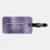 Modern geborsteld metaal lavendemonogram bagagelabel (Achterkant horizontaal)