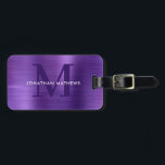 Modern geborsteld metaal violet monogram bagagelabel<br><div class="desc">Moderne Bagagelabel Metallic Violet Monogram in penseel geborsteld</div>