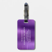 Modern geborsteld metaal violet monogram bagagelabel (Achterkant verticaal)