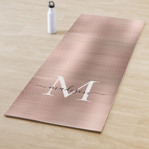 Modern geborsteld metallic Roos goud monogram scri Yogamat